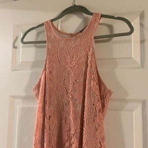 Peachy pink lace dress with a nude underlay